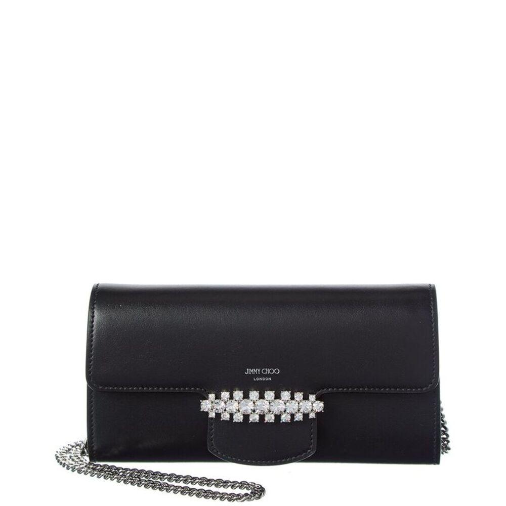 Jimmy Choo Bing Leather Wallet On Chain, Black